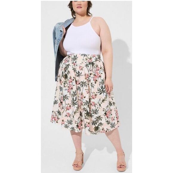 Torrid Plus Size 16 Midi Floral‎ Print Poplin High Waist Skirt NWT - Picture 1 of 5